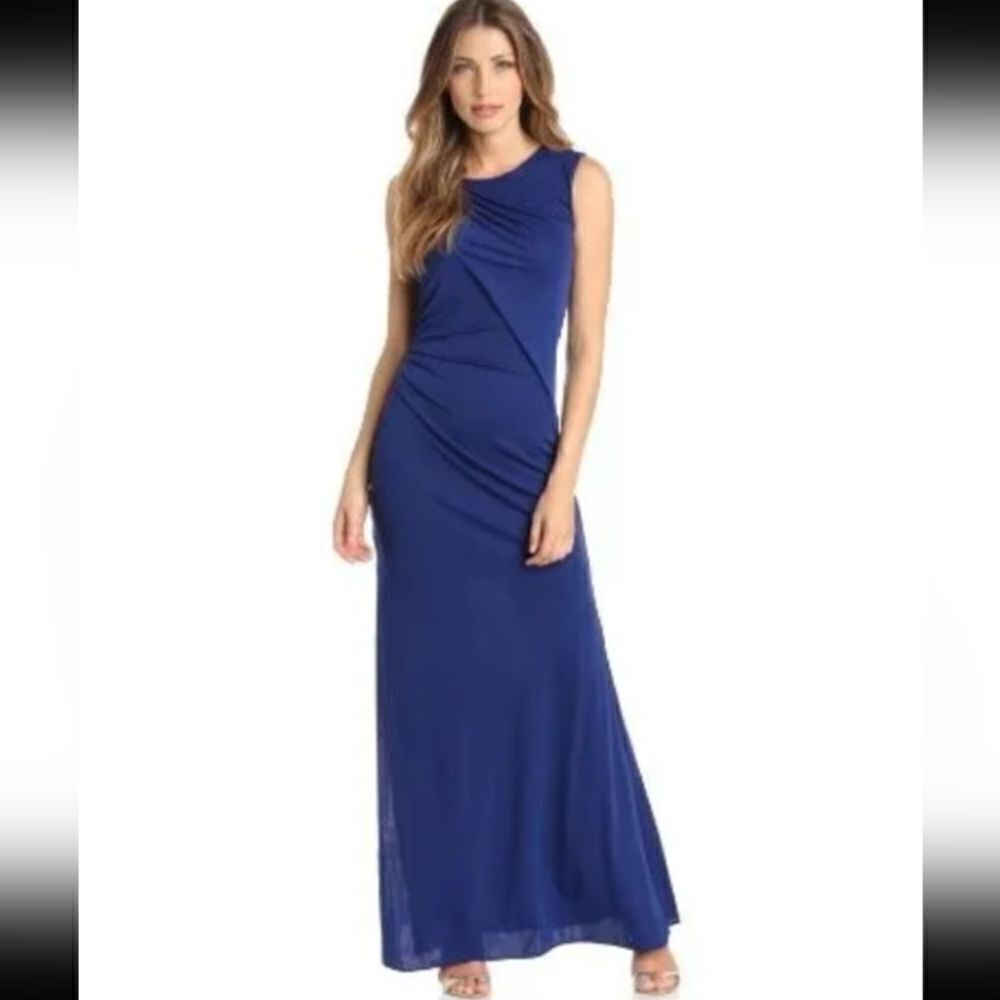 Stunning BCBG MAXAZRIA Simone Shoulder Drape Cut Out Gown XS Orient Blue